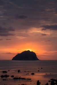 Preview wallpaper island, rock, sunset, sea, dusk, landscape