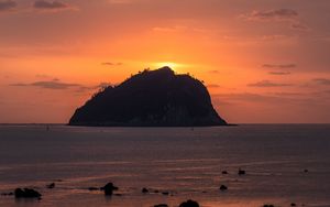 Preview wallpaper island, rock, sunset, sea, dusk, landscape