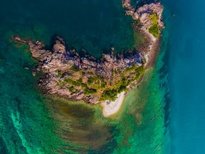 Preview wallpaper island, rocks, aerial view, relief, ocean