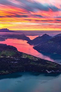 Preview wallpaper island, rocks, river, sky, sunset, nature