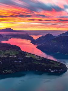 Preview wallpaper island, rocks, river, sky, sunset, nature