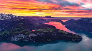 Preview wallpaper island, rocks, river, sky, sunset, nature