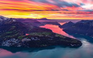 Preview wallpaper island, rocks, river, sky, sunset, nature