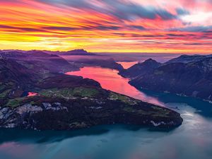 Preview wallpaper island, rocks, river, sky, sunset, nature