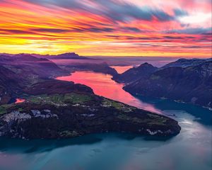 Preview wallpaper island, rocks, river, sky, sunset, nature