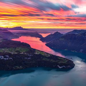 Preview wallpaper island, rocks, river, sky, sunset, nature