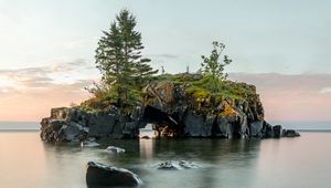 Preview wallpaper island, rocks, sea, trees, arch