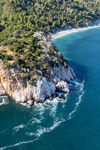 Preview wallpaper island, rocks, sea, waves, aerial view