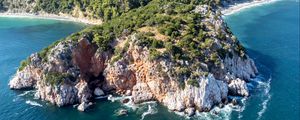 Preview wallpaper island, rocks, sea, waves, aerial view
