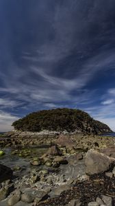 Preview wallpaper island, rocks, stones, clouds, sky