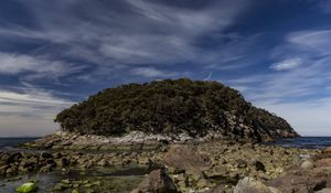 Preview wallpaper island, rocks, stones, clouds, sky