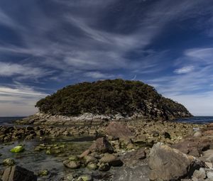 Preview wallpaper island, rocks, stones, clouds, sky