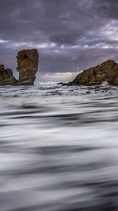 Preview wallpaper island, rocks, stream, sky, evening