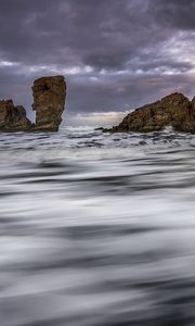 Preview wallpaper island, rocks, stream, sky, evening