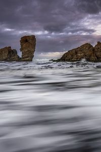 Preview wallpaper island, rocks, stream, sky, evening