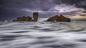 Preview wallpaper island, rocks, stream, sky, evening