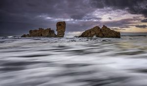 Preview wallpaper island, rocks, stream, sky, evening