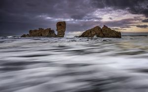 Preview wallpaper island, rocks, stream, sky, evening