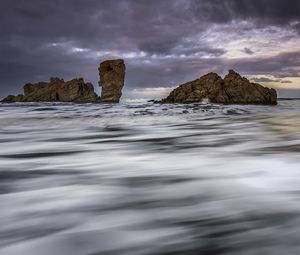 Preview wallpaper island, rocks, stream, sky, evening