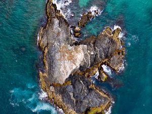 Preview wallpaper island, sea, aerial view, rocks, water