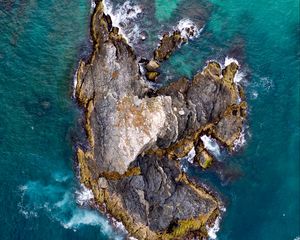 Preview wallpaper island, sea, aerial view, rocks, water