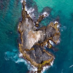 Preview wallpaper island, sea, aerial view, rocks, water