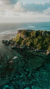 Preview wallpaper island, sea, aerial view, rock, water