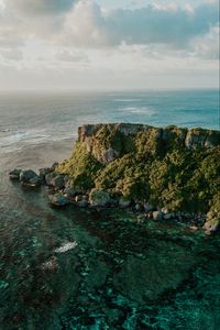 Preview wallpaper island, sea, aerial view, rock, water