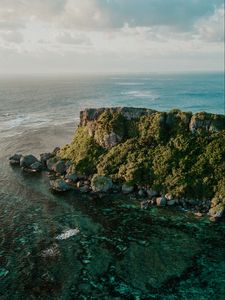 Preview wallpaper island, sea, aerial view, rock, water