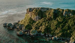 Preview wallpaper island, sea, aerial view, rock, water