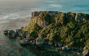 Preview wallpaper island, sea, aerial view, rock, water