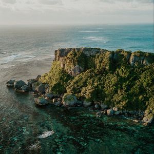 Preview wallpaper island, sea, aerial view, rock, water