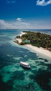 Preview wallpaper island, sea, boats, summer, aerial view