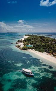 Preview wallpaper island, sea, boats, summer, aerial view