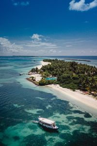 Preview wallpaper island, sea, boats, summer, aerial view