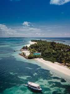 Preview wallpaper island, sea, boats, summer, aerial view