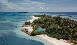 Preview wallpaper island, sea, boats, summer, aerial view