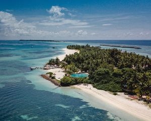 Preview wallpaper island, sea, boats, summer, aerial view