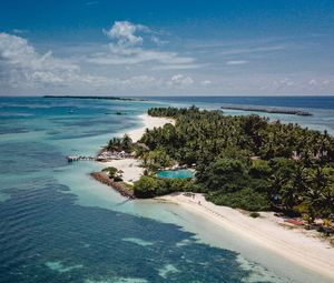 Preview wallpaper island, sea, boats, summer, aerial view