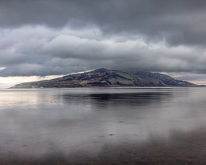 Preview wallpaper island, sea, clouds, water, reflection