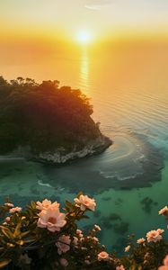 Preview wallpaper island, sea, flowers, bay, landscape, art