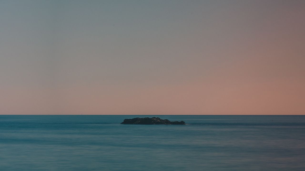 Wallpaper island, sea, horizon, sunset