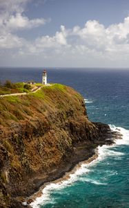 Preview wallpaper island, sea, lighthouse, coast, cliff