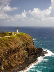 Preview wallpaper island, sea, lighthouse, coast, cliff