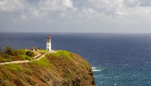 Preview wallpaper island, sea, lighthouse, coast, cliff