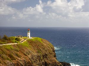 Preview wallpaper island, sea, lighthouse, coast, cliff