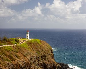 Preview wallpaper island, sea, lighthouse, coast, cliff