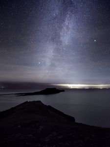 Preview wallpaper island, sea, starry sky, night, dark