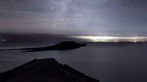 Preview wallpaper island, sea, starry sky, night, dark