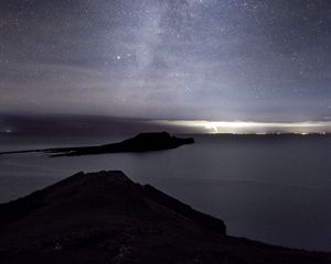 Preview wallpaper island, sea, starry sky, night, dark